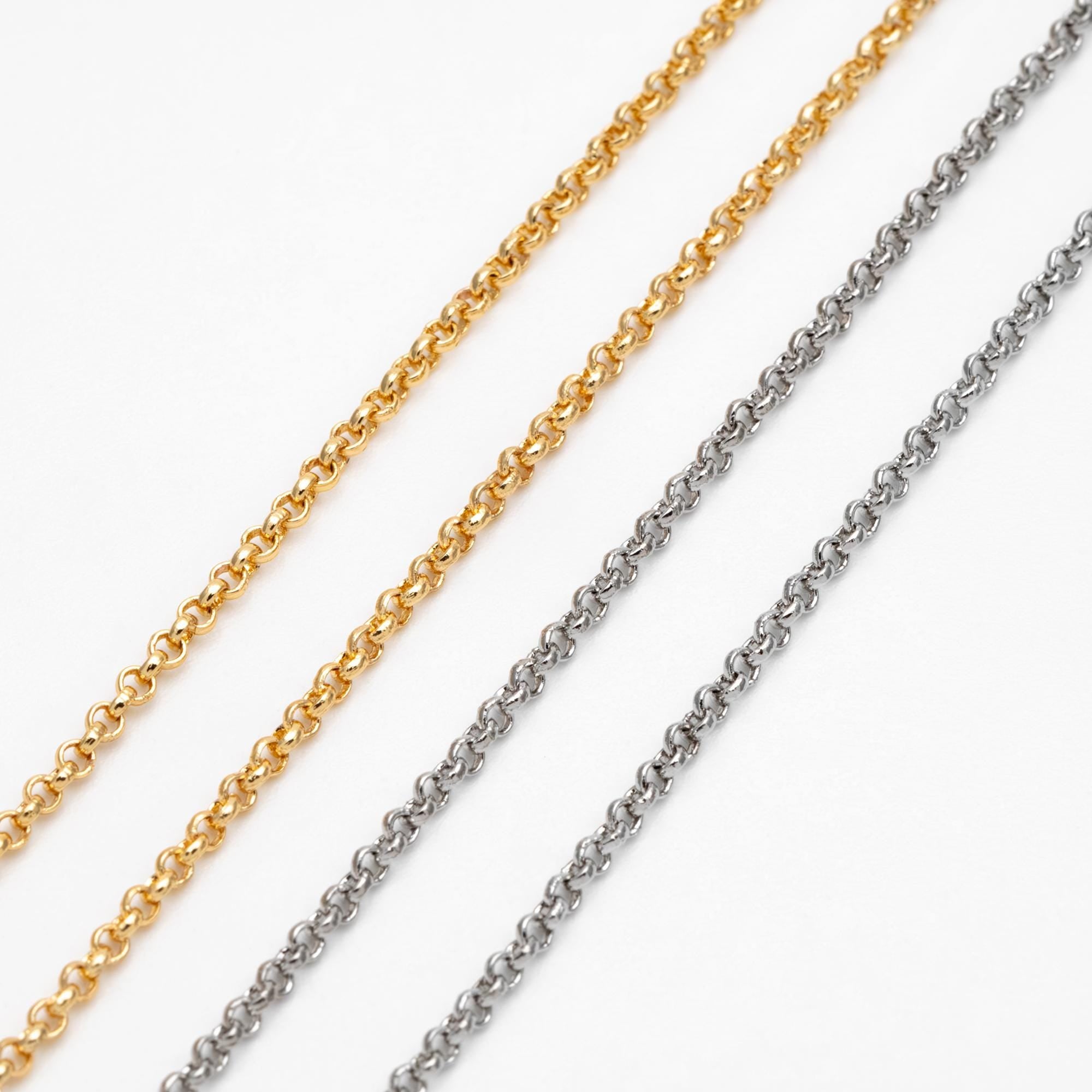 Gold/ Rhodium Plated Brass Chains 1.6mm, Round Cable Linked Chains, DIY Chain Wholesale (#LK-347)/ 1 Meter=3.3 ft